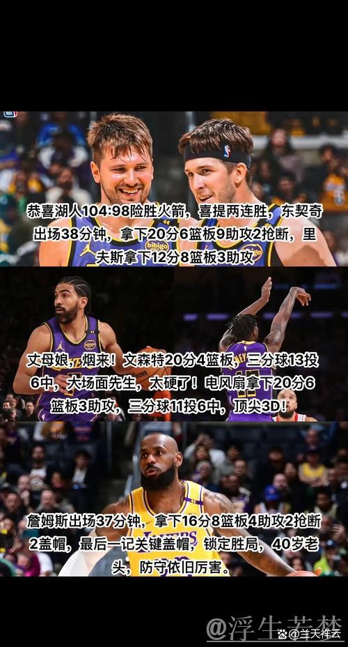 湖人104-98力克火箭 东契奇20分詹姆斯贡献16分