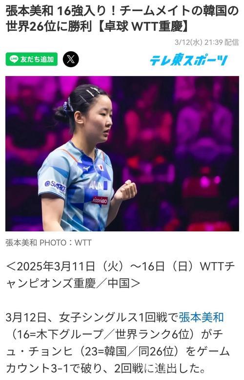 张本美和强势晋级 男单16强名单出炉 张本美和强势晋级 男单16强名单出炉